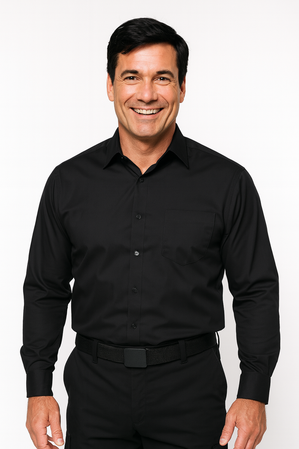 Camisa Trevira Negra Manga Larga