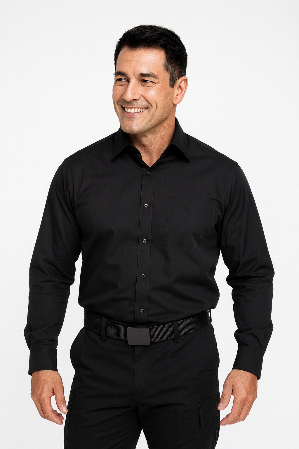 Camisa Trevira Negra Manga Larga