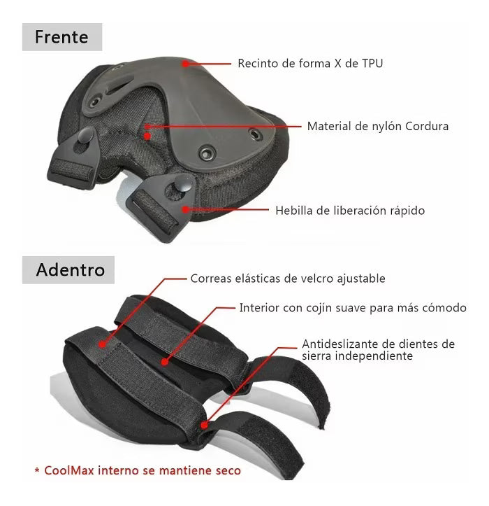 KIT TÁCTICO DE RODILLERAS Y CODERAS PROFESIONALES X-SHELL 900D